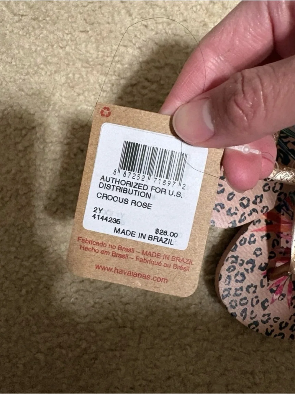 Size 2Y - Havaianas Pink Floral Leopard Crocus Rose Flip Flops with Gold Straps